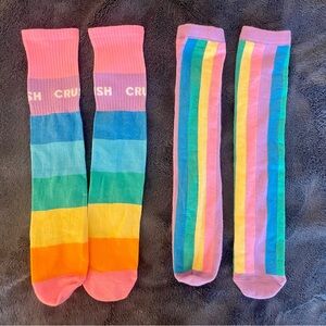 NWOT bundle of two pairs of knee length rainbow socks little kids shoe size 2-5